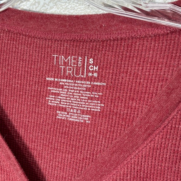 Womens Y2K Red Thermal‎ Henley Top Small Bella Elena Fitted Long Sleeve Preppy - Picture 5 of 9